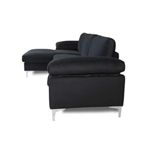 Sectional Couch Sofa for Living Room,Modern Futon Sofa Chaise L-Shape with Arm-Pillows & Metal Legs,Left Hand Facing,Up to 5-Seat Capacity Sleeper Sofa (Velvet Black)