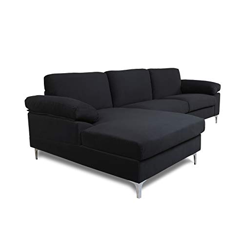 Sectional Couch Sofa for Living Room,Modern Futon Sofa Chaise L-Shape with Arm-Pillows & Metal Legs,Left Hand Facing,Up to 5-Seat Capacity Sleeper Sofa (Velvet Black)