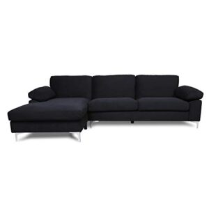 Sectional Couch Sofa for Living Room,Modern Futon Sofa Chaise L-Shape with Arm-Pillows & Metal Legs,Left Hand Facing,Up to 5-Seat Capacity Sleeper Sofa (Velvet Black)