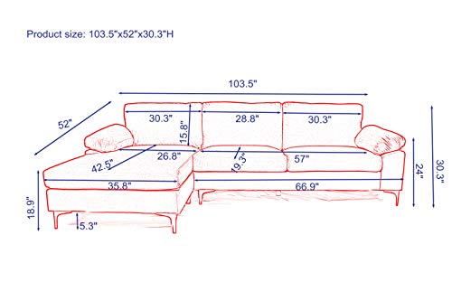 Sectional Couch Sofa for Living Room,Modern Futon Sofa Chaise L-Shape with Arm-Pillows & Metal Legs,Left Hand Facing,Up to 5-Seat Capacity Sleeper Sofa (Velvet Black)