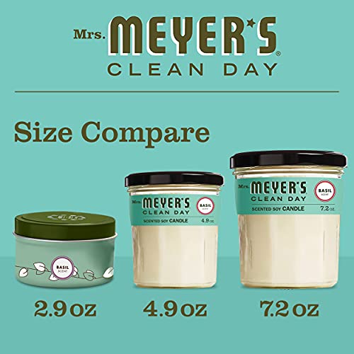 Mrs. Meyer's Clean Day's Soy Tin and Glass Candle Bundle - Made with Essential Oils, 25 Hour Burn Time, Basil Scent, 2 Count