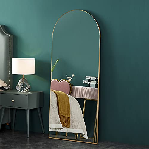 CASSILANDO Full Length Mirror 65"×22" Floor Mirror, Standing Mirror Smooth Arched Top Mirror, Large Arched Mirror, Bedroom Living Room Wall Mirror