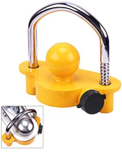 turnart trailer lock, hitch lock, trailer hitch lock, trailer coupler lock, trailer tongue lock, adjustable, heavy-duty steel, universal size fits 1-7/8", 2", and 2-5/16" couplers (yellow-a)