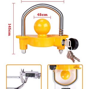 Turnart Trailer Lock, Hitch Lock, Trailer Hitch Lock, Trailer Coupler Lock, Trailer Tongue Lock, Adjustable, Heavy-Duty Steel, Universal Size Fits 1-7/8", 2", and 2-5/16" Couplers (Yellow-A)