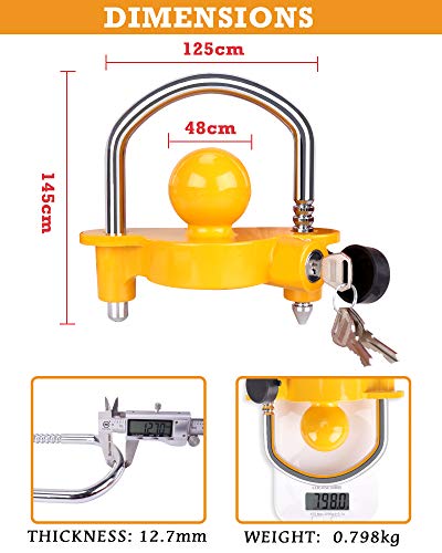 Turnart Trailer Lock, Hitch Lock, Trailer Hitch Lock, Trailer Coupler Lock, Trailer Tongue Lock, Adjustable, Heavy-Duty Steel, Universal Size Fits 1-7/8", 2", and 2-5/16" Couplers (Yellow-A)