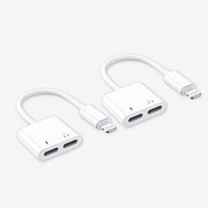 2Pack[Apple MFi Certified]Headphones Jack Adapter for Charging iPhone 7/8Plus/X/Xr/Xs/SE/11/12/Pro/Max/ipad Dongle Converter Charger Accessories Cables Audio Connector Earphone Dual Lightning Splitter