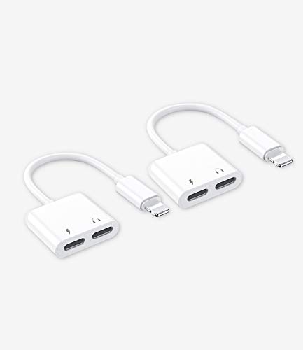 2Pack[Apple MFi Certified]Headphones Jack Adapter for Charging iPhone 7/8Plus/X/Xr/Xs/SE/11/12/Pro/Max/ipad Dongle Converter Charger Accessories Cables Audio Connector Earphone Dual Lightning Splitter