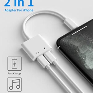 2Pack[Apple MFi Certified]Headphones Jack Adapter for Charging iPhone 7/8Plus/X/Xr/Xs/SE/11/12/Pro/Max/ipad Dongle Converter Charger Accessories Cables Audio Connector Earphone Dual Lightning Splitter