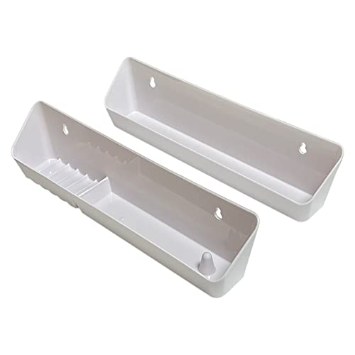 Bueyfolt 14" Kitchen Sink Front Tip-Out Accessory Trays with Mounting Screws, White, 2 Pack (Conventional Open Tray and Accessory Tray with Ring Holder and Soap Dish) Hinges are Not Included