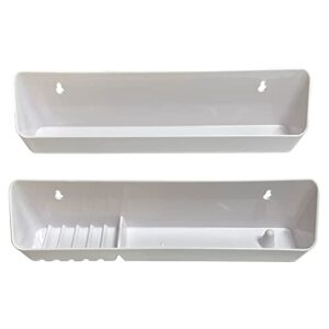 Bueyfolt 14" Kitchen Sink Front Tip-Out Accessory Trays with Mounting Screws, White, 2 Pack (Conventional Open Tray and Accessory Tray with Ring Holder and Soap Dish) Hinges are Not Included