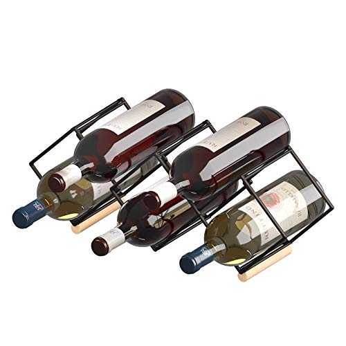 Mecor Countertop Wine Rack, 5 Bottle Tabletop Wine Holder Storage Stand with Stylish Design, Perfect for Home Decor, Bar, Wine Cellar, Basement, Cabinet, Pantry-Set of 1, Wood & Metal, Wood & Iron