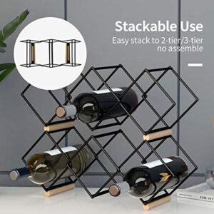 Mecor Countertop Wine Rack, 5 Bottle Tabletop Wine Holder Storage Stand with Stylish Design, Perfect for Home Decor, Bar, Wine Cellar, Basement, Cabinet, Pantry-Set of 1, Wood & Metal, Wood & Iron