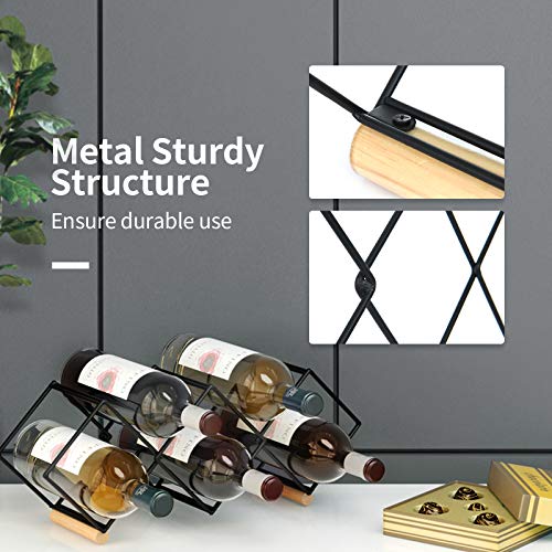 Mecor Countertop Wine Rack, 5 Bottle Tabletop Wine Holder Storage Stand with Stylish Design, Perfect for Home Decor, Bar, Wine Cellar, Basement, Cabinet, Pantry-Set of 1, Wood & Metal, Wood & Iron