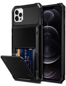 vofolen compatible with iphone 12 pro max case 5g wallet 4-card id slot credit card holder flip hidden pocket dual layer hybrid tpu bumper armor protective hard shell back cover black