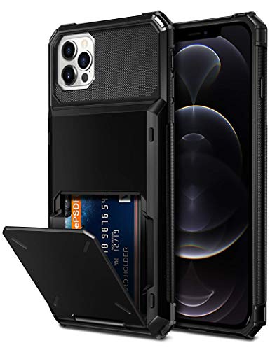 Vofolen Compatible with iPhone 12 Pro Max Case 5G Wallet 4-Card ID Slot Credit Card Holder Flip Hidden Pocket Dual Layer Hybrid TPU Bumper Armor Protective Hard Shell Back Cover Black