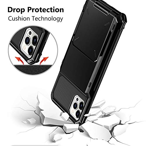 Vofolen Compatible with iPhone 12 Pro Max Case 5G Wallet 4-Card ID Slot Credit Card Holder Flip Hidden Pocket Dual Layer Hybrid TPU Bumper Armor Protective Hard Shell Back Cover Black