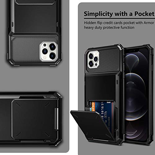 Vofolen Compatible with iPhone 12 Pro Max Case 5G Wallet 4-Card ID Slot Credit Card Holder Flip Hidden Pocket Dual Layer Hybrid TPU Bumper Armor Protective Hard Shell Back Cover Black