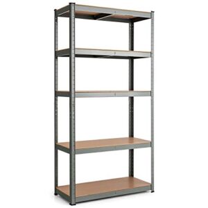 tangkula metal storage shelves, heavy duty steel 5 tier utility shelves with adjustable shelves, bolt-free assembly, high weight capacity, garage organization storage rack, 36" lx16''wx72 h (1, grey)