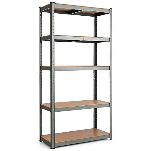 Tangkula Metal Storage Shelves, Heavy Duty Steel 5 Tier Utility Shelves with Adjustable Shelves, Bolt-Free Assembly, High Weight Capacity, Garage Organization Storage Rack, 36" Lx16''Wx72 H (1, Grey)