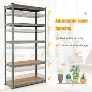 Tangkula Metal Storage Shelves, Heavy Duty Steel 5 Tier Utility Shelves with Adjustable Shelves, Bolt-Free Assembly, High Weight Capacity, Garage Organization Storage Rack, 36" Lx16''Wx72 H (1, Grey)