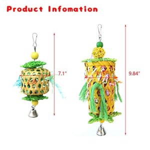 CooShou 3Pcs Bird Parrot Shredder Toys Handmade Bamboo Parrot Conures Chewing Toy with Rattan Five-Pointed Stars Small Bird Hanging Swing Foraging Toy for Cockatiels Budgie Parroket