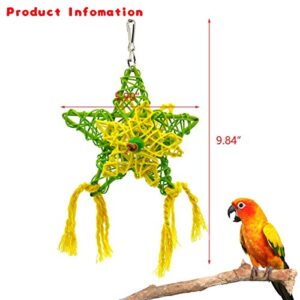 CooShou 3Pcs Bird Parrot Shredder Toys Handmade Bamboo Parrot Conures Chewing Toy with Rattan Five-Pointed Stars Small Bird Hanging Swing Foraging Toy for Cockatiels Budgie Parroket