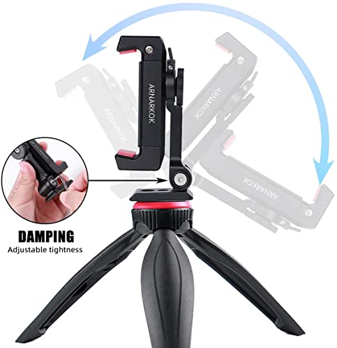 Arnarkok Metal Phone Tripod Mount w Rotatable Cold Shoe,360 Rotation & Tilt Angle,Compatible with iPhone Cell Phone Tripod Mount Adapter, Phone Mount for Tripod,Tripod Phone Mount,Video Vlogging Rig