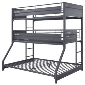 acme furniture twin over full container design metal triple bunk bed, gunmetal finish