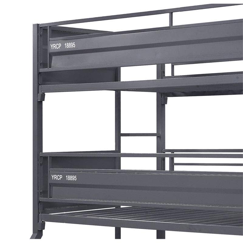 Acme Furniture Twin Over Full Container Design Metal Triple Bunk Bed, Gunmetal Finish