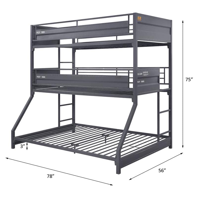 Acme Furniture Twin Over Full Container Design Metal Triple Bunk Bed, Gunmetal Finish