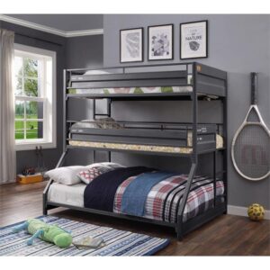 Acme Furniture Twin Over Full Container Design Metal Triple Bunk Bed, Gunmetal Finish