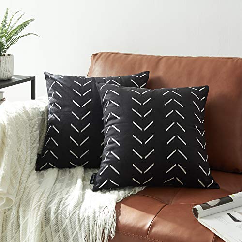 Nestinco Set of 2 Boho Pillow Covers 16 x 16 inches Black Square Pillow Covers with White Arrows Print Polyester Blend Decorative Throw Pillow Covers Sofa Cushion Cases