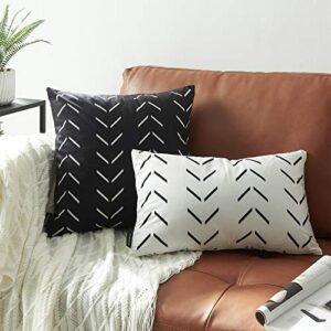 Nestinco Set of 2 Boho Pillow Covers 16 x 16 inches Black Square Pillow Covers with White Arrows Print Polyester Blend Decorative Throw Pillow Covers Sofa Cushion Cases