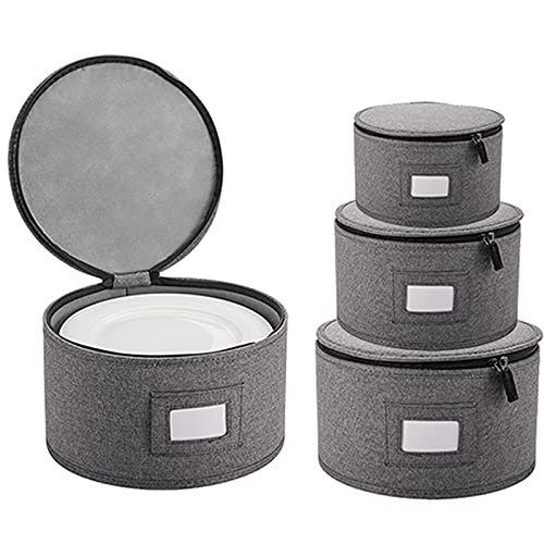 TOPZEA Set of 4 China Storage Containers Hard Shell, Dinnerware Storage Containers for Plate Storage and Transport, Stackable Plate Holder Protector Moving Box for Dishes, Felt Plate Dividers Included