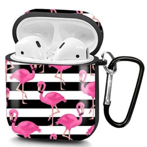 qtygbm airpods case, the latest version of airpods 2 & 1 charging case headphone case with keychain ，premium tpu shockproof protective cover for airpods 2 & 1 - flamingo