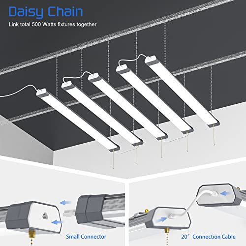 100W LED Shop Light Linkable, 13000 LM 5000K Super Bright Workshop Lights with US Plug Cable, Pull Chain (ON/Off) for Garage Workshops Basements Hanging or FlushMount - 1 Pack ETL Listed