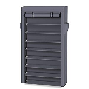 kaayee 10 tiers shoe rack with dustproof cover closet shoe storage cabinet organizer gray
