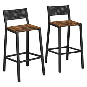 vasagle bar stools, set of 2 bar chairs, tall bar stools with backrest, industrial in party room, rustic brown and black ulbc070b01