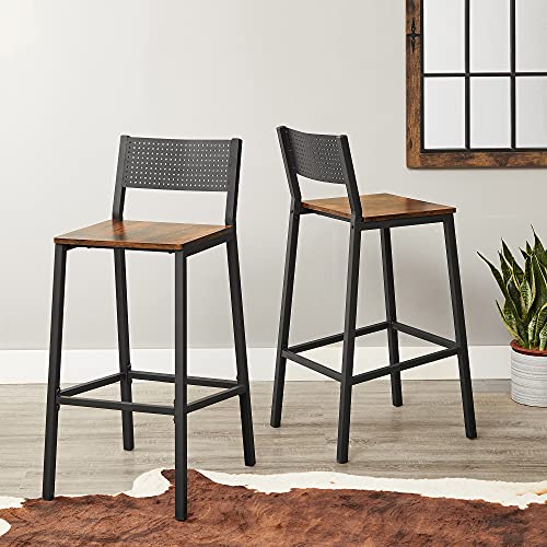 VASAGLE Bar Stools, Set of 2 Bar Chairs, Tall Bar Stools with Backrest, Industrial in Party Room, Rustic Brown and Black ULBC070B01