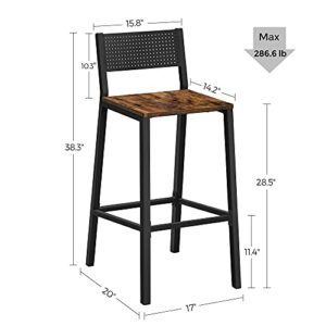 VASAGLE Bar Stools, Set of 2 Bar Chairs, Tall Bar Stools with Backrest, Industrial in Party Room, Rustic Brown and Black ULBC070B01