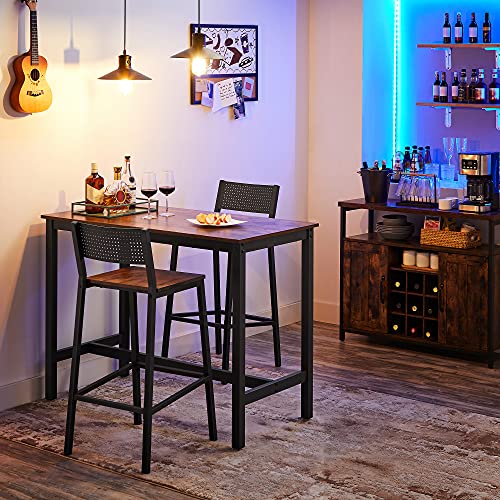 VASAGLE Bar Stools, Set of 2 Bar Chairs, Tall Bar Stools with Backrest, Industrial in Party Room, Rustic Brown and Black ULBC070B01