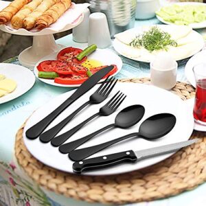 LIANYU 48-Piece Black Silverware Set with Steak Knives and Organizer, Stainless Steel Flatware Cutlery Set for 8, Tableware Eating Utensils Set for Wedding Home Party, Dishwasher Safe, Mirror Polished