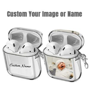 Custom AirPods Case for Apple AirPod 2 and 1, Shock Soft Absorption Clear TPU Cover, Customized Name Clear Airpod Cases with Keychain