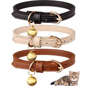 jamktepat 3 pack leather cat collars with bells soft pet safety collar kitten collars with bell black chocolate beige(s)