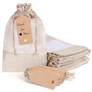15 pack 6.3x9.5 inches beige linen burlap with sheer window organza gift bag with drawstring for christmas gifts wedding party favors cosmetic perfume mesh pouch