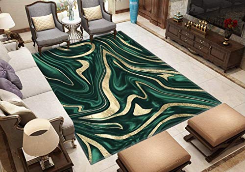 VioletAtelier Home Area Rug, Emerald Green Black Gold Marble 1 Decor Art Rugs for Living Room Bedroom Dining Room Playroom Sofa Indoor, 63x94 Inch