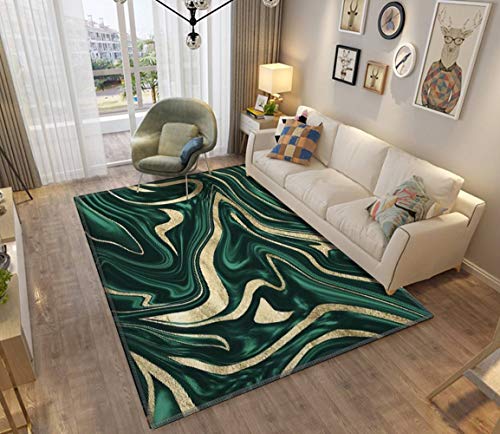 VioletAtelier Home Area Rug, Emerald Green Black Gold Marble 1 Decor Art Rugs for Living Room Bedroom Dining Room Playroom Sofa Indoor, 63x94 Inch