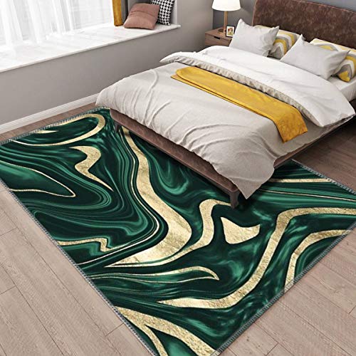VioletAtelier Home Area Rug, Emerald Green Black Gold Marble 1 Decor Art Rugs for Living Room Bedroom Dining Room Playroom Sofa Indoor, 63x94 Inch