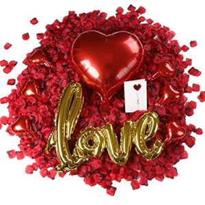 huaao 3000pcs red rose petals for romantic night for bedroom,10pcs red heart balloons 1pcs love valentines day balloons anniversary birthday honeymoon wedding flower party supplies diy decorations for bedroom