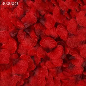 huaao 3000pcs Red Rose Petals for Romantic Night for Bedroom,10pcs Red Heart Balloons 1pcs Love Valentines Day Balloons Anniversary Birthday Honeymoon Wedding Flower Party Supplies DIY Decorations for bedroom